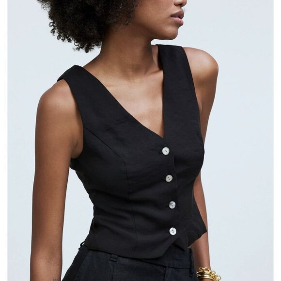 Madewell Tops - MADEWELL Katrina Crop Vest Top in Softdrape Black NWT